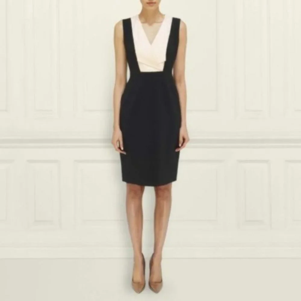L.K. BENNETT Black Ribbon Tuxedo Dress Sz M - Picture 1 of 10